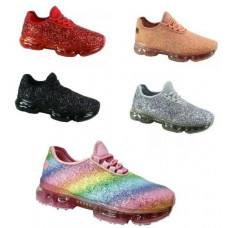 Women Lace Up Sports Air Bubble Cushion Glitter Knit Mesh Fashion Sneaker Shoes