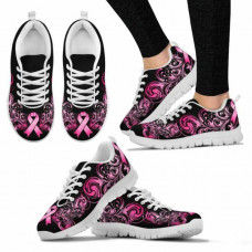 Breast Cancer Awareness Pink Ribbon - Black & White Women's Sneakers