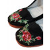 Women's Mary Janes Cotton Roses Shoes Slippers  Black Lowrider Chicana Mexicana