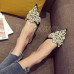 Women Med Kitten Heels Rhinestones Pearls Pointed Toe Mules Slippers Shoes HOT