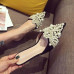 Women Med Kitten Heels Rhinestones Pearls Pointed Toe Mules Slippers Shoes HOT