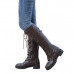 Women's Zipper Flat Buckle Leather Knee High Biker Boots Round Toe Casual Shoes