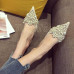 Women Med Kitten Heels Rhinestones Pearls Pointed Toe Mules Slippers Shoes HOT