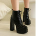 Womens Lace Up Ankle Boots Platform High Chunky Heels Autumn Winter Shoes Plus