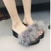 Women Wedge Fur Furry Sliders Slippers Comfy Sandal Beach Flip Flops Shoe Summer