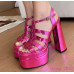 Women Patent Leather High Block Heels Open Toe Sandals Hollow Party Casual Shoes