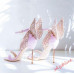 Women Stiletto High Heels Butterfly Genuine Leather Open Toe Ankle Strap Sandals