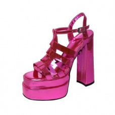 Women Patent Leather High Block Heels Open Toe Sandals Hollow Party Casual Shoes