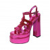 Women Patent Leather High Block Heels Open Toe Sandals Hollow Party Casual Shoes