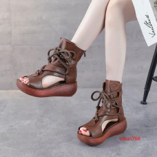 Womens Genuine Leather Gladiator Sandals High Platform Creepers Boots shoes Size