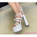 Women Patent Leather High Block Heels Open Toe Sandals Hollow Party Casual Shoes