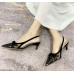  Women's Shoes  Mid-heel Summer Pointed Shallow Mouth Mesh Lace Bow Hollow Black