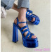 Women Patent Leather High Block Heels Open Toe Sandals Hollow Party Casual Shoes