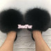 Black-Max Large XXL Real Fox Fur Slides Womens Sliders Slippers Sandals Shoes 