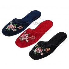 Handmade Embroidered Floral Chinese Women's Velvet Slippers Blue Red Black New