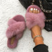 Lady's Faux Rabbit Fur Slippers Cross Band Flat Sandals Casual Summer furry