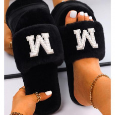 Customized Personalized Gift Custom Name Fluffy Letter Faux Fur Slippers Slides