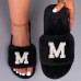 Customized Personalized Gift Custom Name Fluffy Letter Faux Fur Slippers Slides