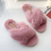 Lady's Faux Rabbit Fur Slippers Cross Band Flat Sandals Casual Summer furry